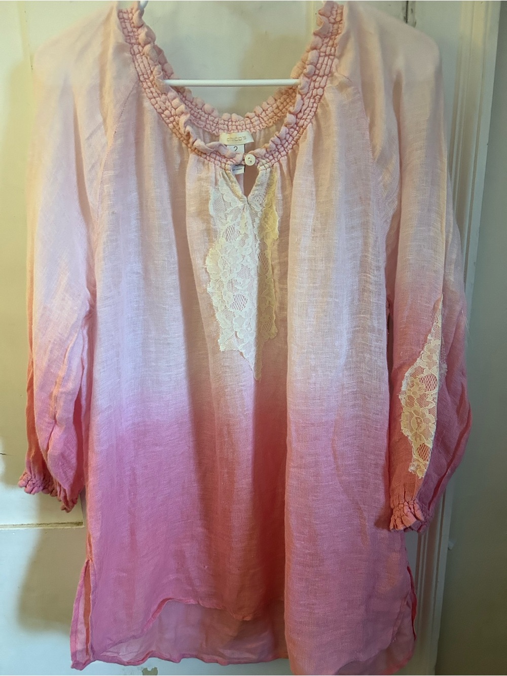 Chico's Pink Ombre Lace-Trim Tunic